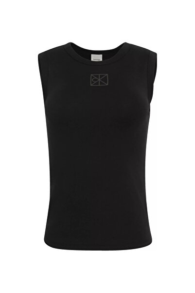 Calvin Klein Kadın Regular Kalıp Nervürlü T-Shirt - Siyah