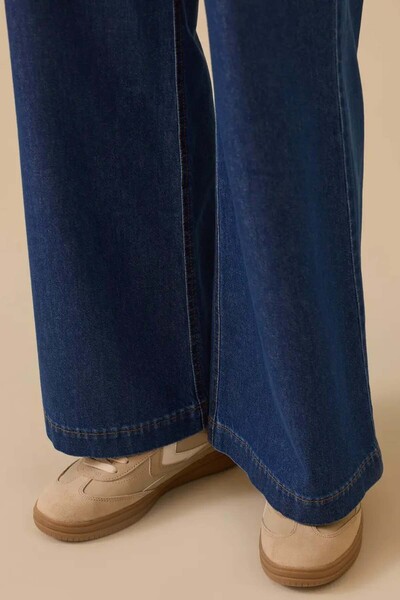 SEÇİL Women's High Waist Single Pleat Wide Leg Trousers - Navy Blue