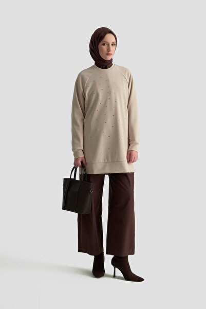 Armine TREND Tunic with Stone Embroidery on the Front Beige 25Kt449