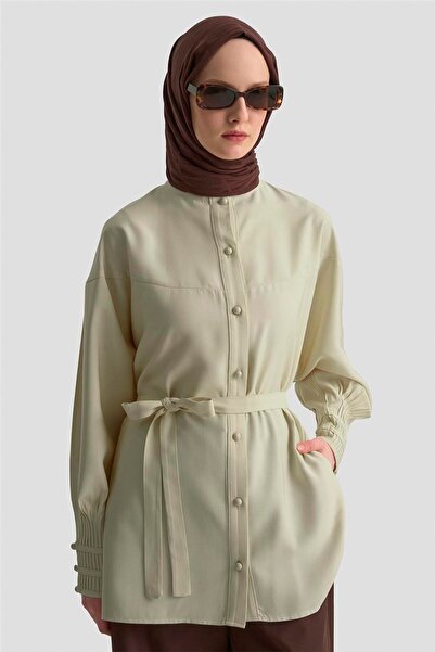 Armine Nervürlü Oversize Tunik 25KD9013 Bej