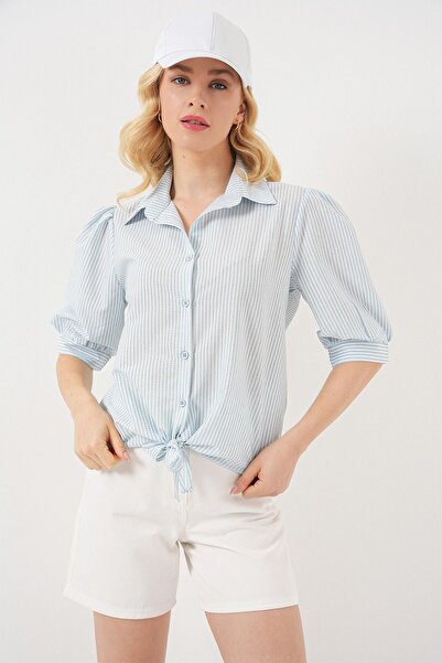 Hiccup Bdart Three Quarter Sleeve Striped Poplin Shirt