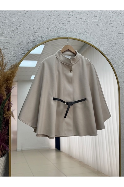 BENAHOLL Capique кашмирен пончо с колан и един копче - Çİ457 Stone