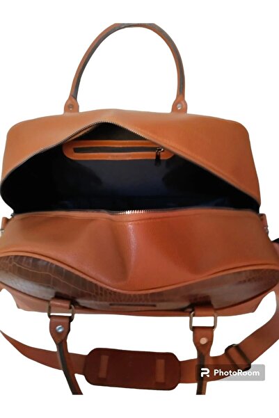 GOLDBAGS Deri Su Geçirmez Fermuarlı Seyahat ve El Çantası – Taba - Kahverengi