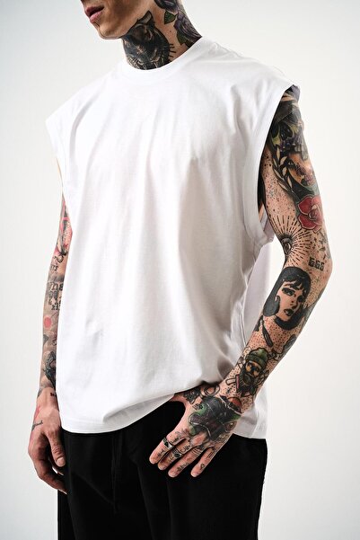 Respire Ανδρικό μπλουζάκι Basic Zero Sleeve Oversize Λευκό