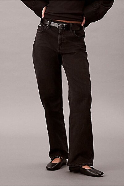 Calvin Klein Kadın Yüksek Bel Düz Paça Jean Pantolon - Siyah