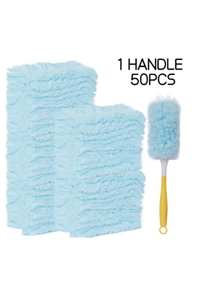 Choice4 1 مقبض 50 قطعة من منفضة الغبار الكهروستاتيكية ذات الوجهين 360 درجة تُستخدم لتنظيف الغبار على نطاق واسع،