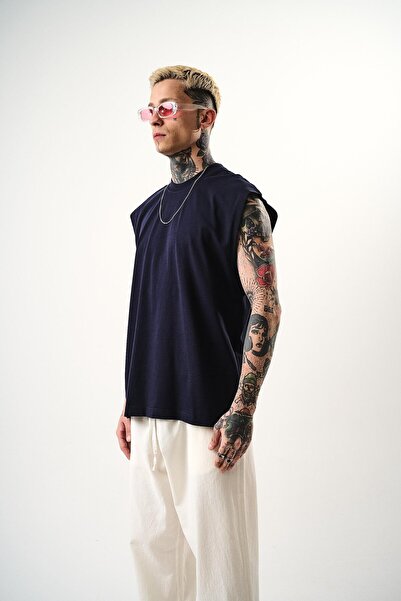 Respire Ανδρικό μπλουζάκι Basic Zero Sleeve Oversize Indigo