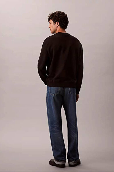 Calvin Klein Erkek %100 Pamuklu CK Logolu Yuvarlak Yakalı Uzun Kollu Siyah Sweatshirt LV04RD242G-UB1