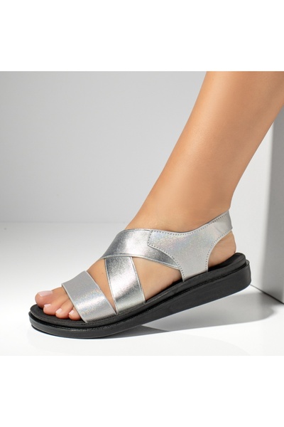 Modlet.ro Women's light silver sandals with elastic straps MOD13872