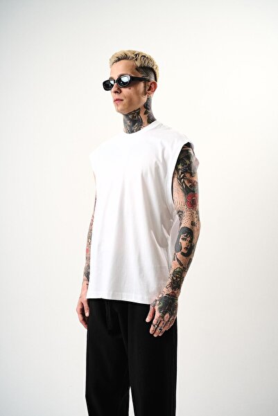 Respire Ανδρικό μπλουζάκι Basic Zero Sleeve Oversize Λευκό