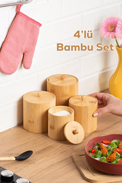 Porsima 4361 Bamboo Multi-Purpose Storage Container Organizer 4-Piece Spice Set
