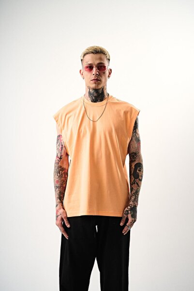 Respire Ανδρικό μπλουζάκι Basic Zero Sleeve Oversize Ροδακινί