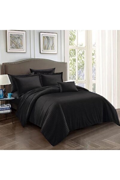 OEM Damask Polycotton Bed Linen, 6 pieces, for Double Bed, 230 x 250 cm, Black