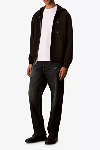 Calvin Klein Erkek Fermuarlı Kapüşonlu Pamuklu Sweatshirt - Siyah