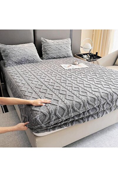 OEM Cocolino Duvet Cover Set with Elastic, 3 Pieces, 180x200cm, Embossed Knitted Pattern, Light Grey