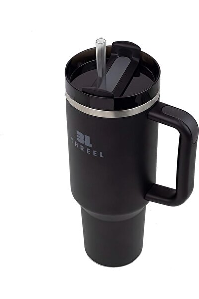 Generic 3L THREEL H2.0 1.18L Tumbler with Handle & Straw, Insulated Stainless Steel Coffee Tumbler, (Black)