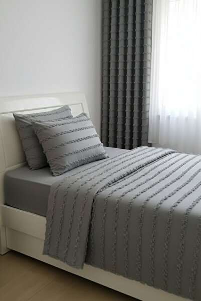 Madame Dower Set cuvertură de pat pentru o persoană din colecția Wave, gri, 160x230 cm + 2 fețe de pernă