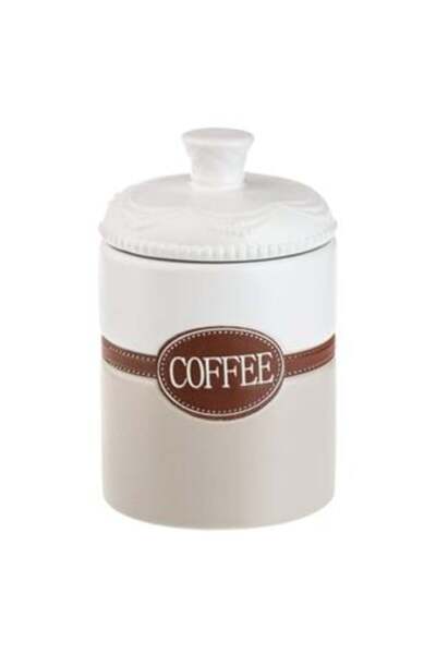 OEM Ceramic Jar White Ecru Brown with Coffee Lid 1 lt