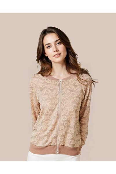 Handmade Elegance Margot Lace Detailed Zippered Women's Cardigan-Chic Cardigan-Seasonal Cardigan