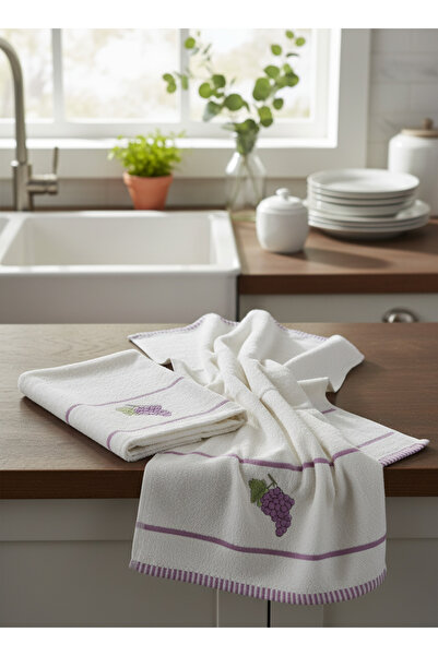 Ladylina Home 100% Cotton 2-Piece Embroidered Kitchen Towels |   Multi-Purpose Drying Cloth 40X60