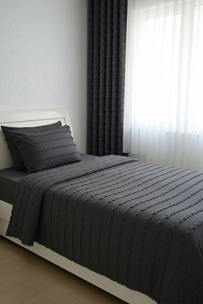 Madame Dower Set cuvertură de pat pentru o persoană Wave Collection Gri închis 160x230 cm + 2 fețe de pernă