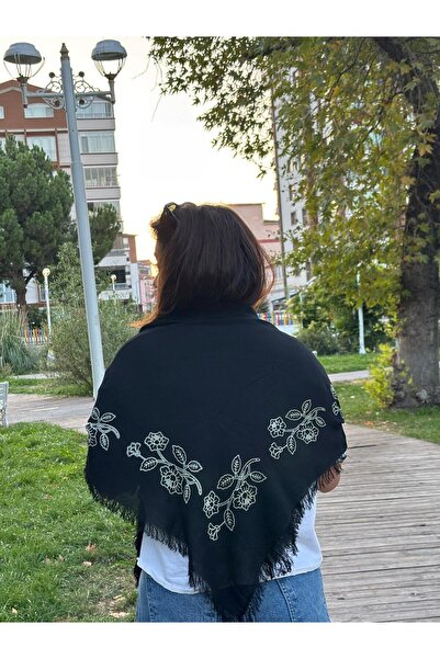 Sobe Hediyelik Black Printed Cotton Scarf for Writing – Casual and Dowry Writing Headscarf