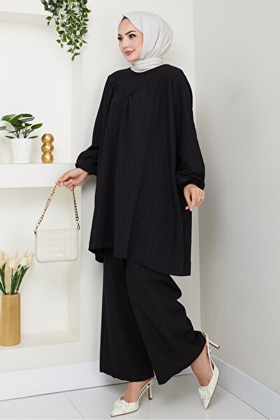 Bestenur Tunic Trousers Double Set 1606 - Black