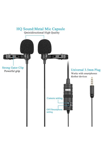 BOYA BY-M1DM Dual Lavalier Microphones | Omnidirectional Clip-on Lapel Mic for Camera and Smartphone