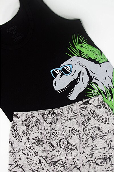 Öts Boy's Undershirt Boxer Lycra Black Dinosaur (96% Cotton - 4% Elastane)