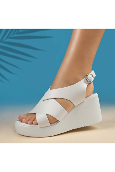 Modlet.ro Sandale albe cu platformă pentru femei MOD13883