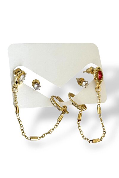 TAKIŞTIR طقم أقراط مكون من 6 قطع بتفاصيل حجر ذهبي اللون