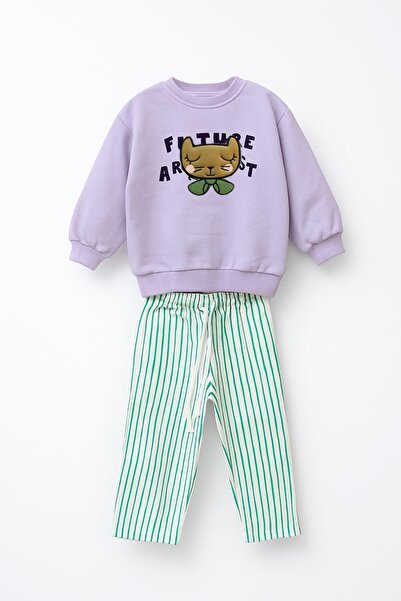 Monila Комплект от горна и долна част от памучен плат с апликации за момичета