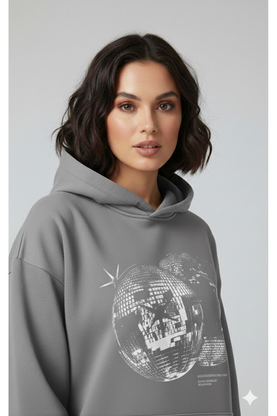 dwnwear Hooded Sweatshirt, Disco Ball Printed, Modern Design, Comfortable Stylish, Suitable for Street Fashion