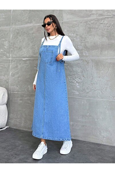 SHEVEGA ЖІНОЧЕ ДОВГЕ СИНЄ ПЛАТТЬ З ПІДВІСНИМИ ПЛІЧКАМИ