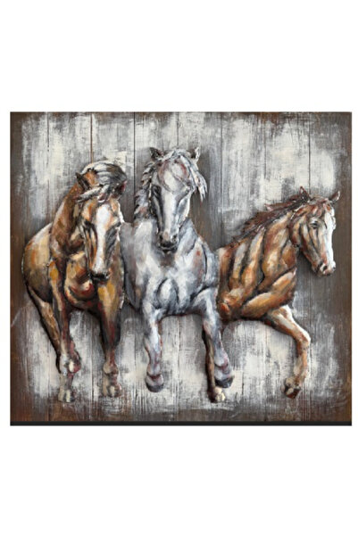 Icon Living لوحة معدنية ثلاثية الأبعاد لثلاثة خيول 80 × 80 سم