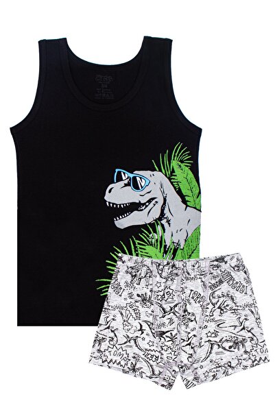 Öts Boy's Singlet Boxer ελαστικό ύφασμα Black Dinosaur (96% βαμβάκι - 4% ελαστάνη)