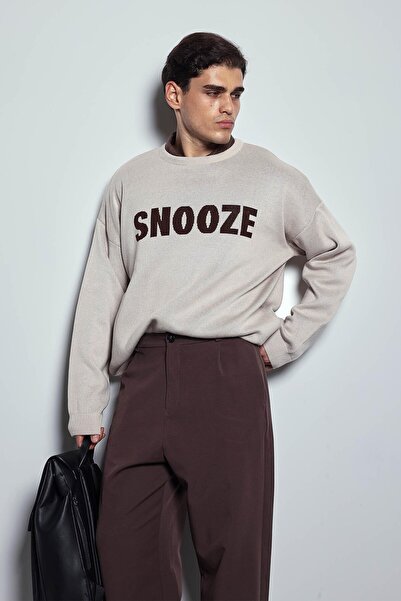 ablukaonline Ανδρικό πουλόβερ oversized Καλοκαίρι με τύπωμα Μπεζ