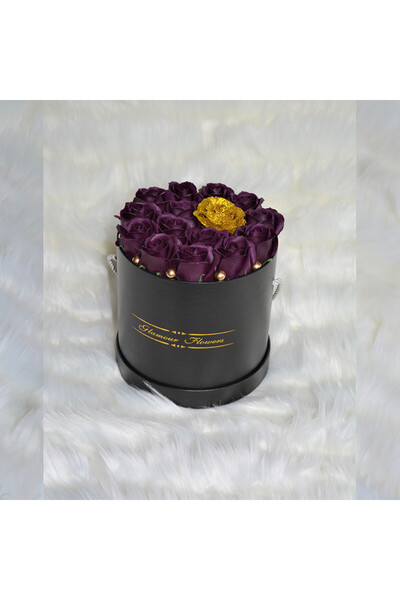 velve Aranjament floral Glamour Flower cutie rotunda neagra cu 15 trandafiri ...