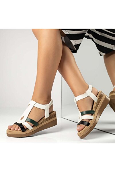 BMoD Sandale albe pentru femei cu platformă și baretă elastică MOD13878