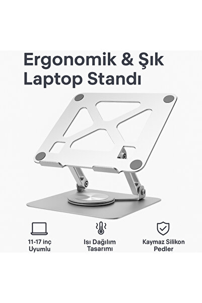 Coverzone Katlanabilir Laptop Standı - Alüminyum Alaşım, 11-17 inç, Portatif,...