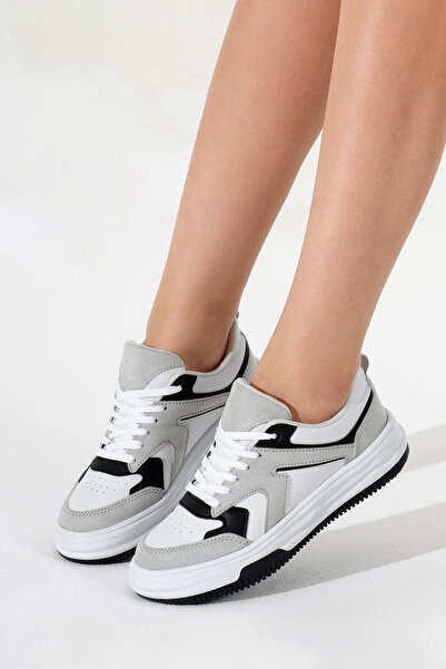 Tonny Black Kadın Gri Beyaz Termo Taban Bağcıklı Spor Ayakkabı