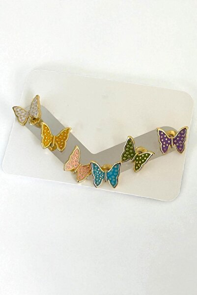 TAKIŞTIR طقم أقراط مكون من 6 قطع على شكل فراشة ذهبية اللون