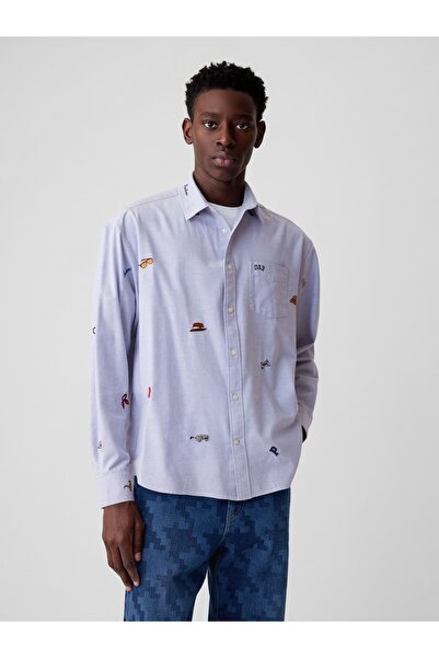 GAP Erkek Açık Mavi DAP × İşlemeli Oxford Gömlek