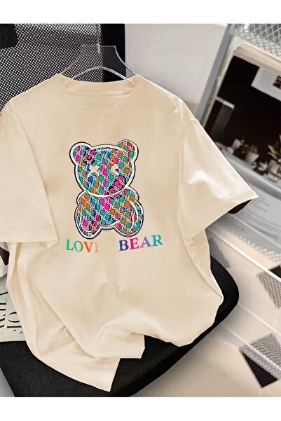 WOODROFFE Tricou cu decolteu rotund pentru femei, cu model de urs, colorat, o...