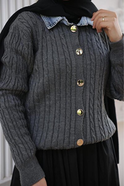 AGD COLLECTİON Denim Collar Cardigan