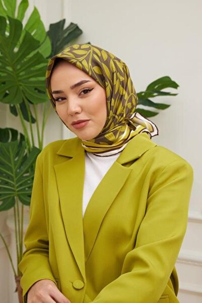 Silk Home Tivil İpek Eşarp IST 11397 - 33 Yağ Yeşili, Haki Karışık Desen
