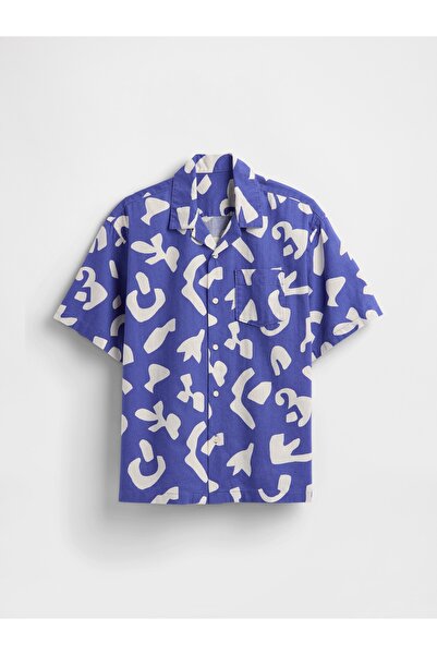 GAP Erkek Çocuk Koyu Mavi Relaxed Keten Karışımlı Gömlek