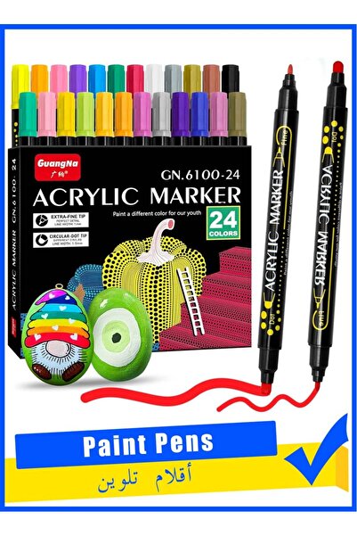 Generic 24 Pcs Paint Markers Paint Pens, Dual Tip Acrylic Paint Pens, Ideal for Wood, Rock Painting, Canvas