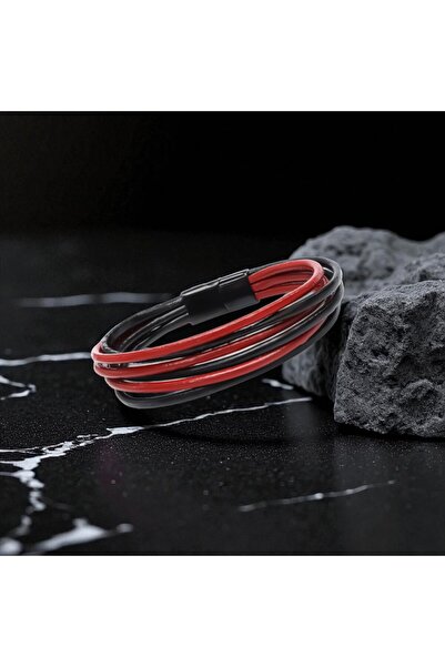 FM Men's Bracelet | Red Black Multi-Layer Design 31833B13D1
