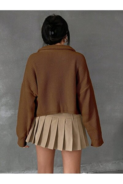 DEMİRBEY TEKSTİL Γυναικείο πλεκτό πουλόβερ Oversize με φερμουάρ